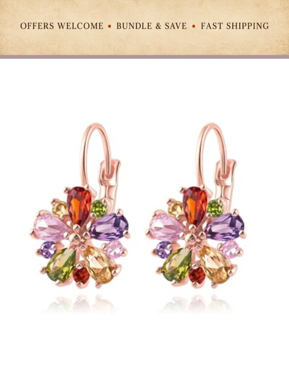 Gold Plated Flower Birthstone Leverback Dangle Earrings Hypoallergenic